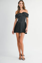 Polka Dot Off Shoulder Sweetheart Neckline Dress