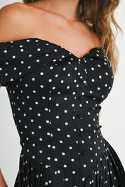 Polka Dot Off Shoulder Sweetheart Neckline Dress