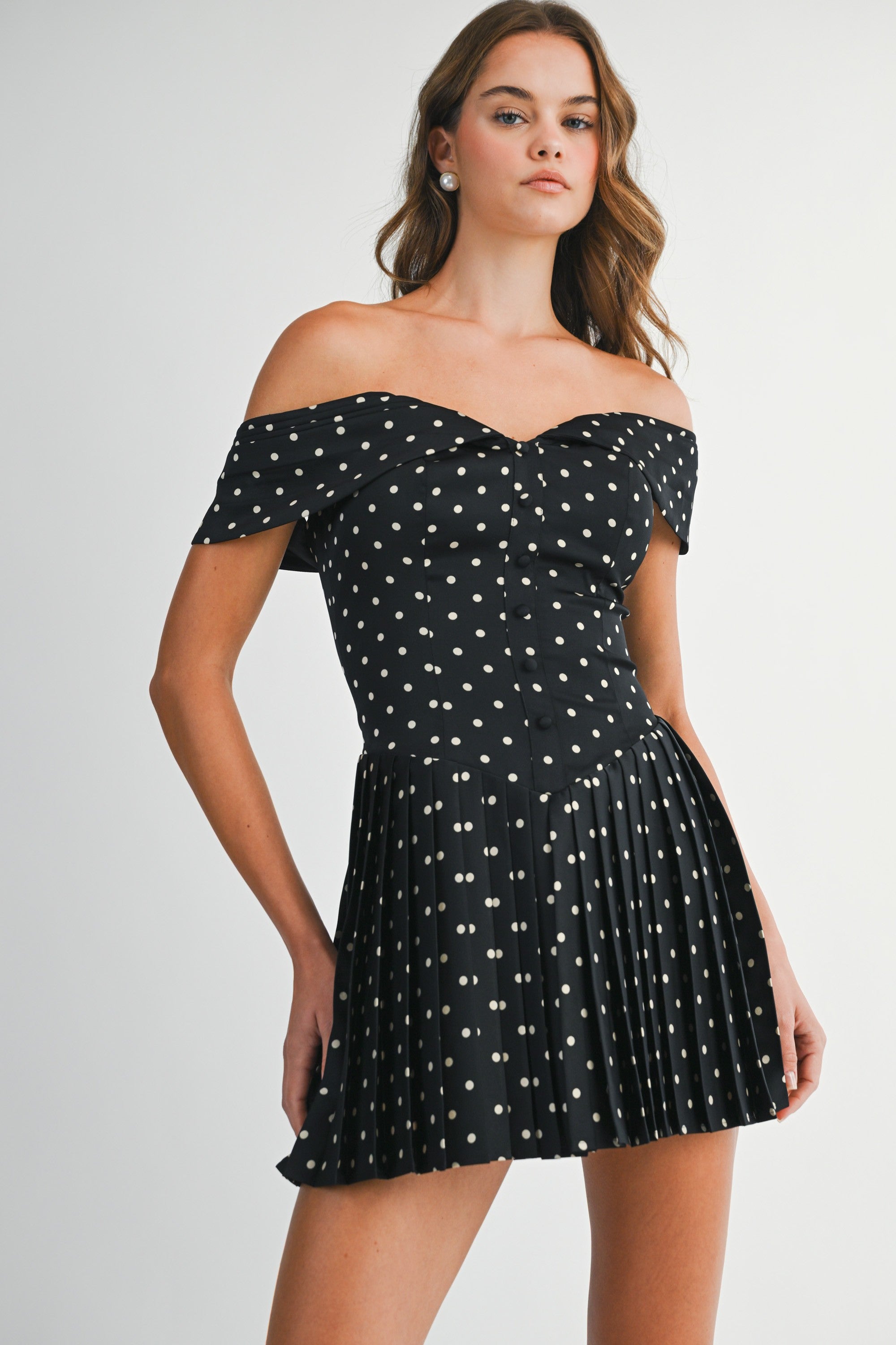 Polka Dot Off Shoulder Sweetheart Neckline Dress