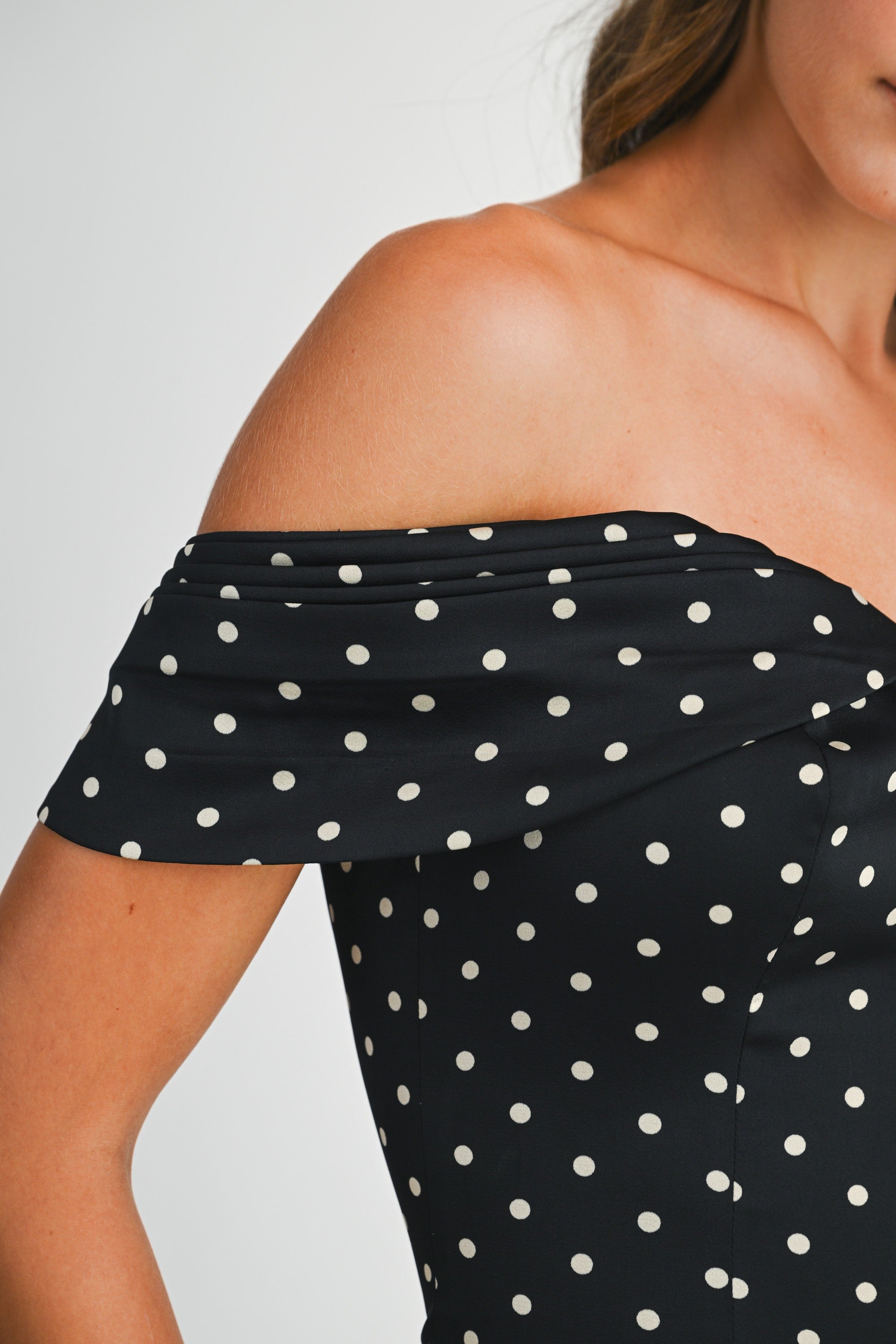 Polka Dot Off Shoulder Sweetheart Neckline Dress