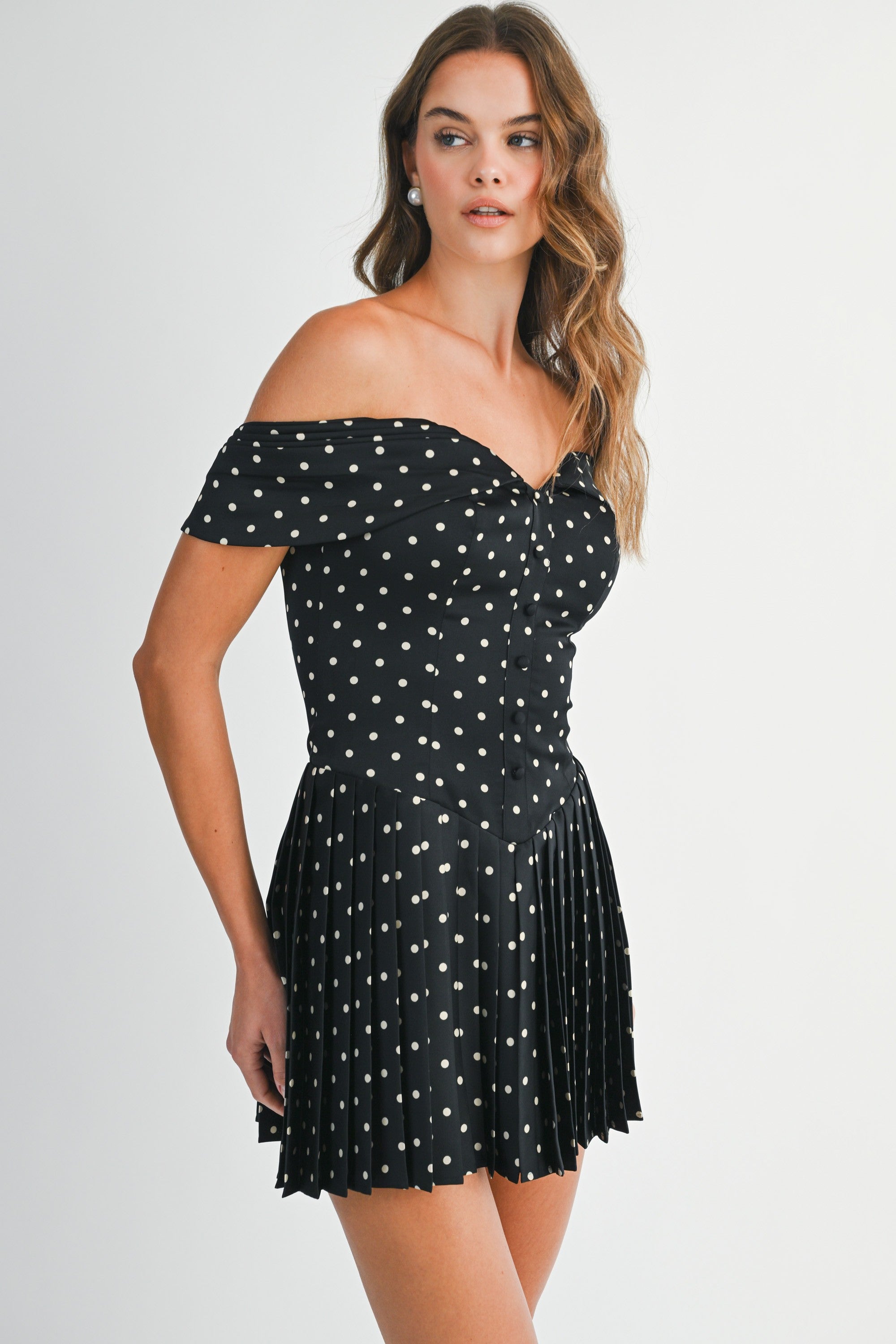 Polka Dot Off Shoulder Sweetheart Neckline Dress