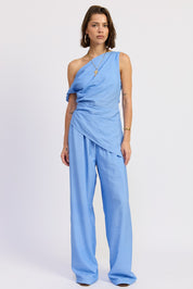 Blue Striped Loose Pants With Waist Drawstring