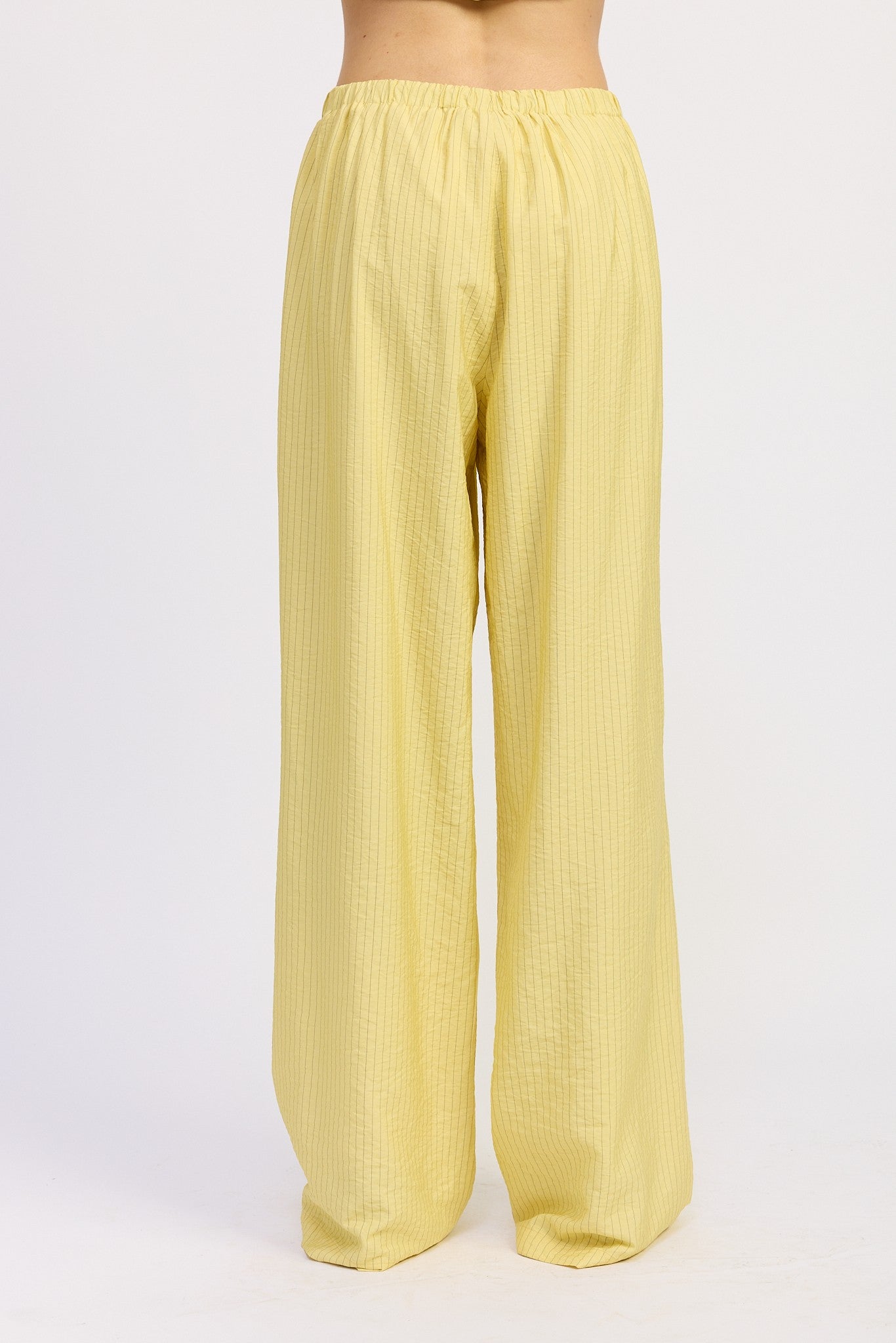 Yellow Striped Loose Pants With Waist Drawstring