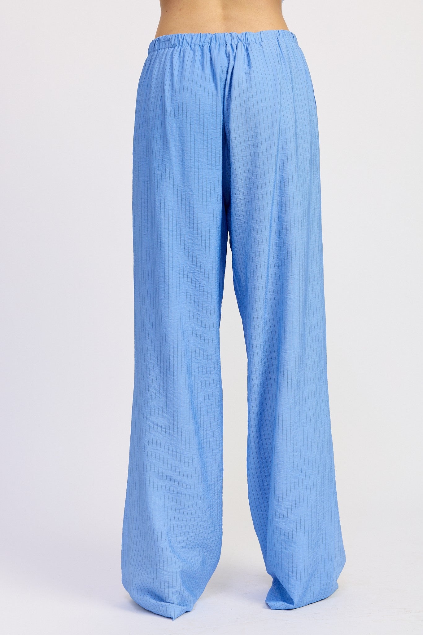 Blue Striped Loose Pants With Waist Drawstring