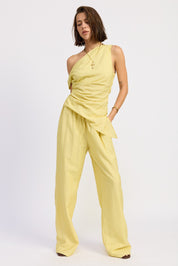 Yellow Striped Loose Pants With Waist Drawstring