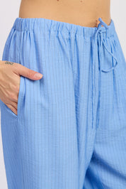 Blue Striped Loose Pants With Waist Drawstring