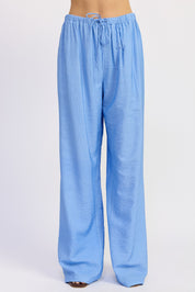Blue Striped Loose Pants With Waist Drawstring