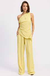Yellow Striped Loose Pants With Waist Drawstring