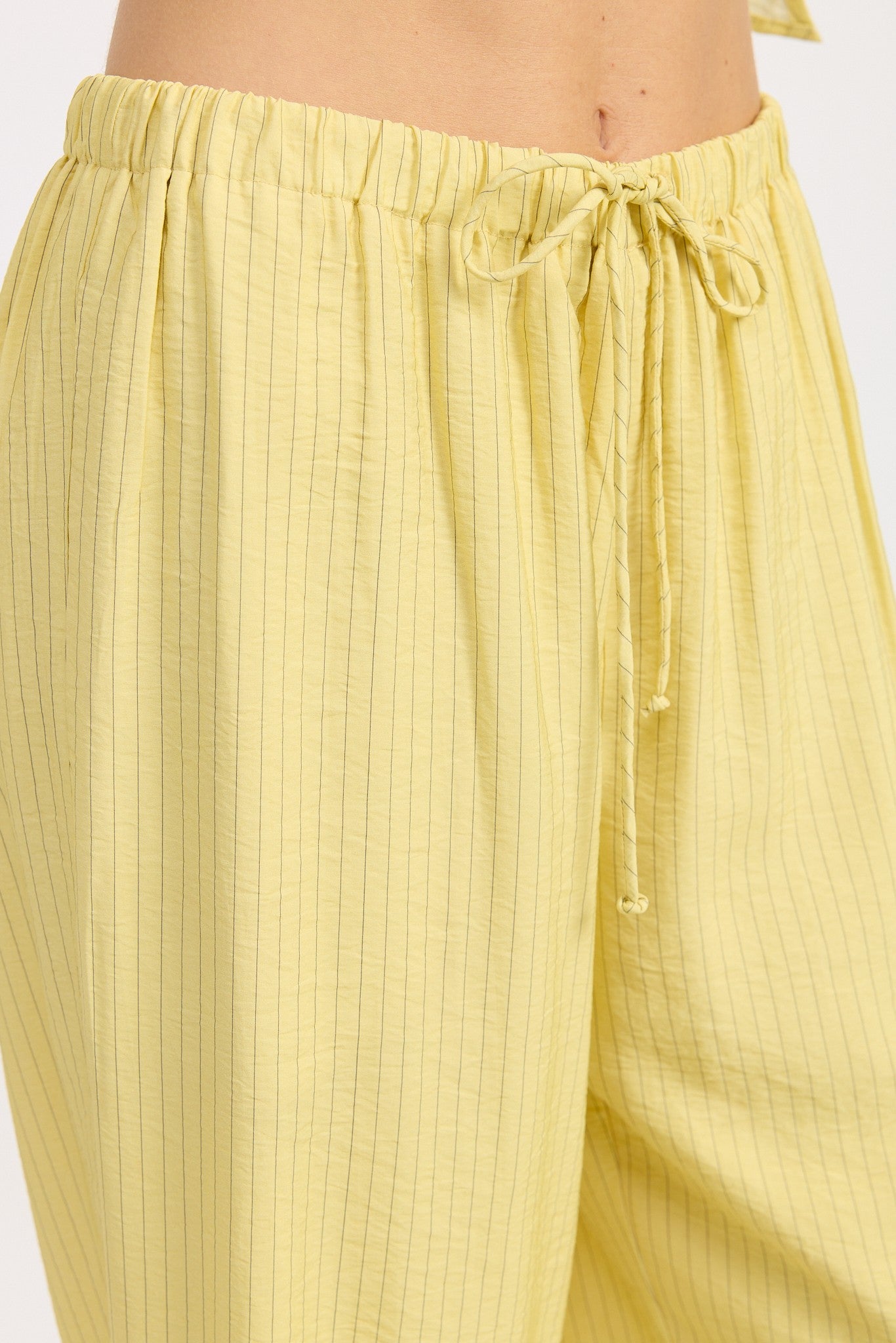 Yellow Striped Loose Pants With Waist Drawstring