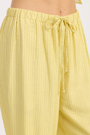 Yellow Striped Loose Pants With Waist Drawstring