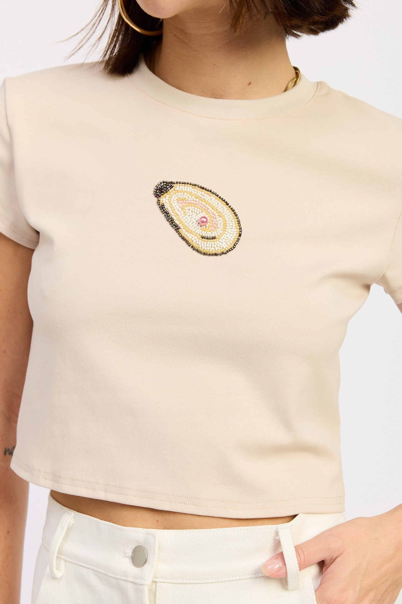 Oyster Embroidered Baby Tee