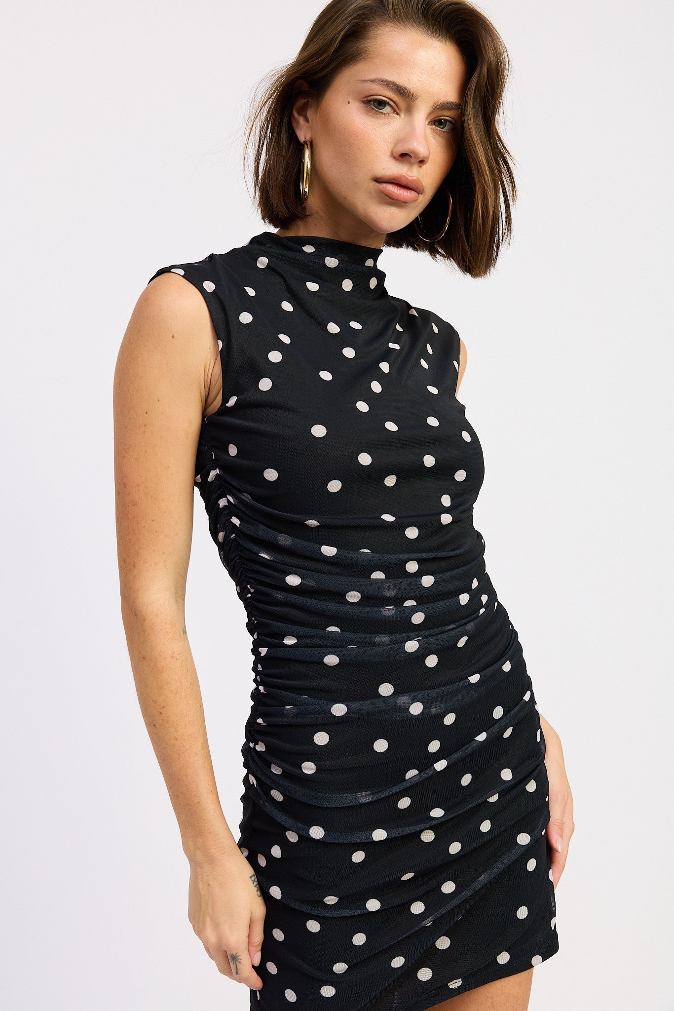 Sleeveless Mock Neck Mesh Mini Dress