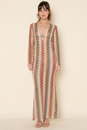 Resort Beach Crochet Long Sleeve V Neck Maxi Dress