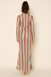 Resort Beach Crochet Long Sleeve V Neck Maxi Dress