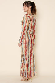 Resort Beach Crochet Long Sleeve V Neck Maxi Dress