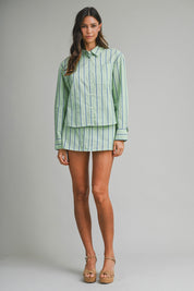 Pin Stripe Shirts And Skirt With Shorts Lining Set