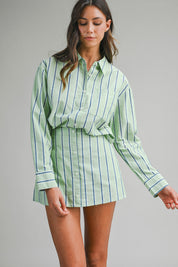 Pin Stripe Shirts And Skirt With Shorts Lining Set