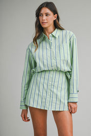 Pin Stripe Shirts And Skirt With Shorts Lining Set