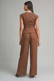 Textured Fabric V Neck Top And Pants Set