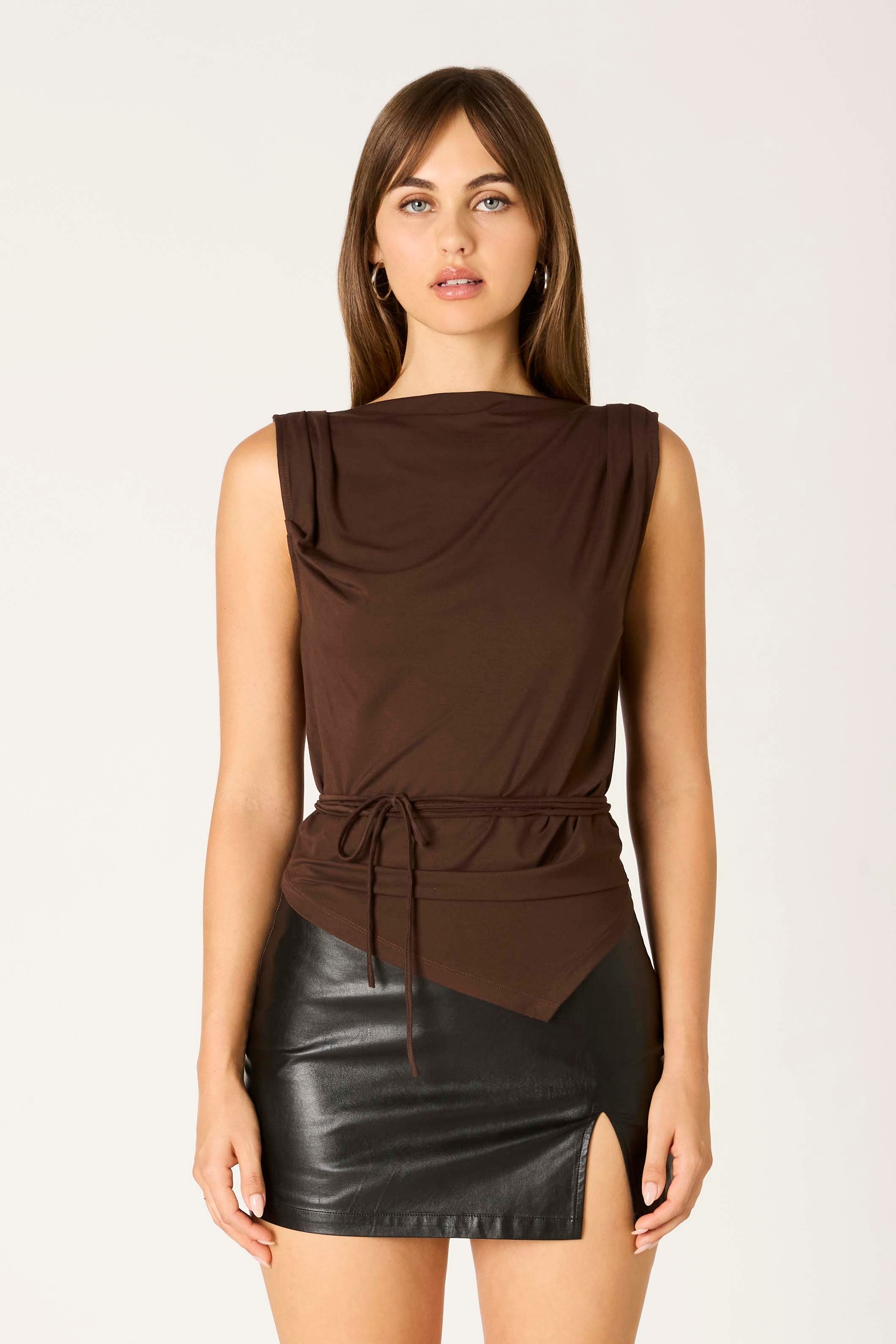 Chocolate  Low Back Top with Tie