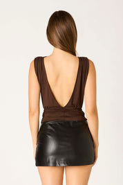 Chocolate  Low Back Top with Tie