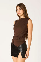 Chocolate  Low Back Top with Tie