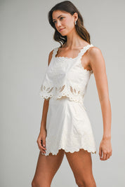 Embroidered Sleeveless Crop Top And Mini Skirt Set