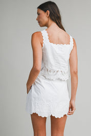 Embroidered Sleeveless Crop Top And Mini Skirt Set