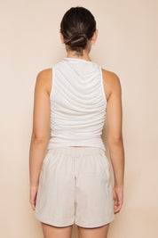 Off White Ruched Mesh Tank Top