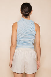 Blue Ruched Mesh Tank Top