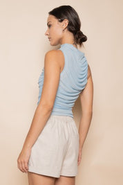 Blue Ruched Mesh Tank Top