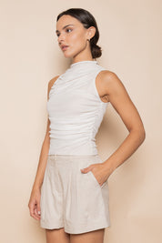Off White Ruched Mesh Tank Top
