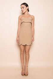 Strapless Scallop Fringe Trim Mini Dress