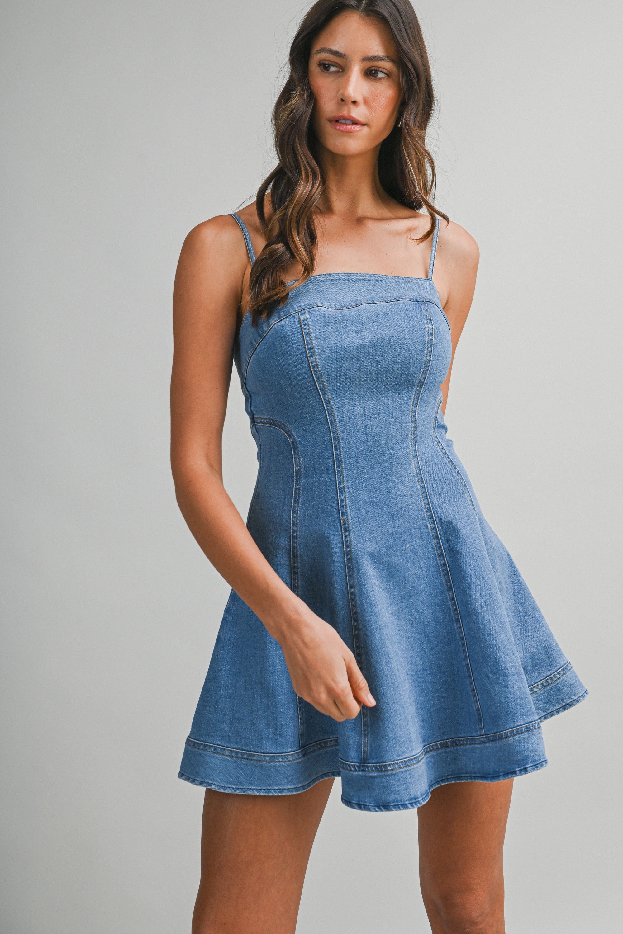 Denim Adjustable Spaghetti Strap Mini Dress