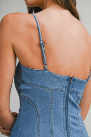 Denim Adjustable Spaghetti Strap Mini Dress