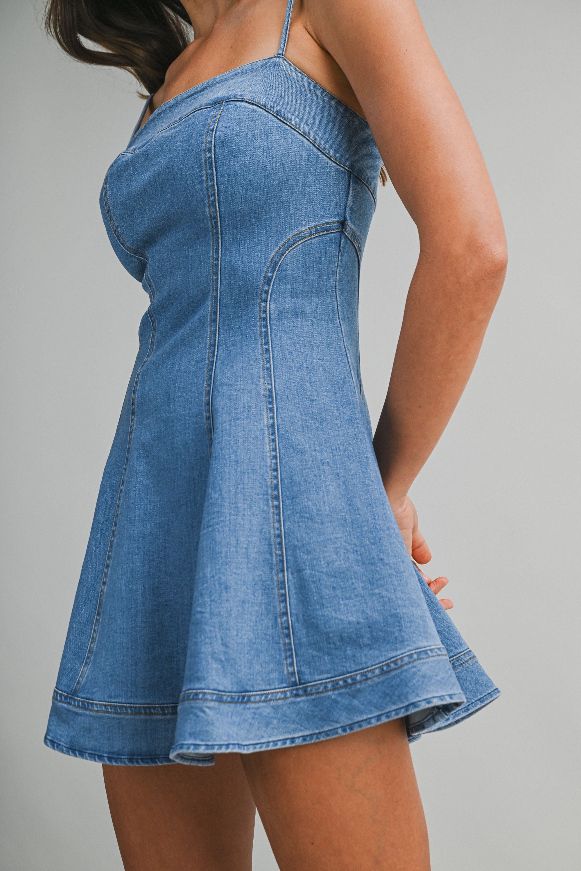 Denim Adjustable Spaghetti Strap Mini Dress