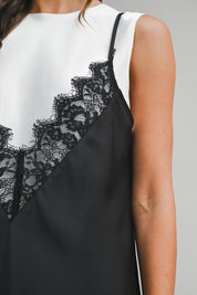 Solid Sleeveless Dress With Contrast Lace Overlay