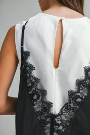 Solid Sleeveless Dress With Contrast Lace Overlay