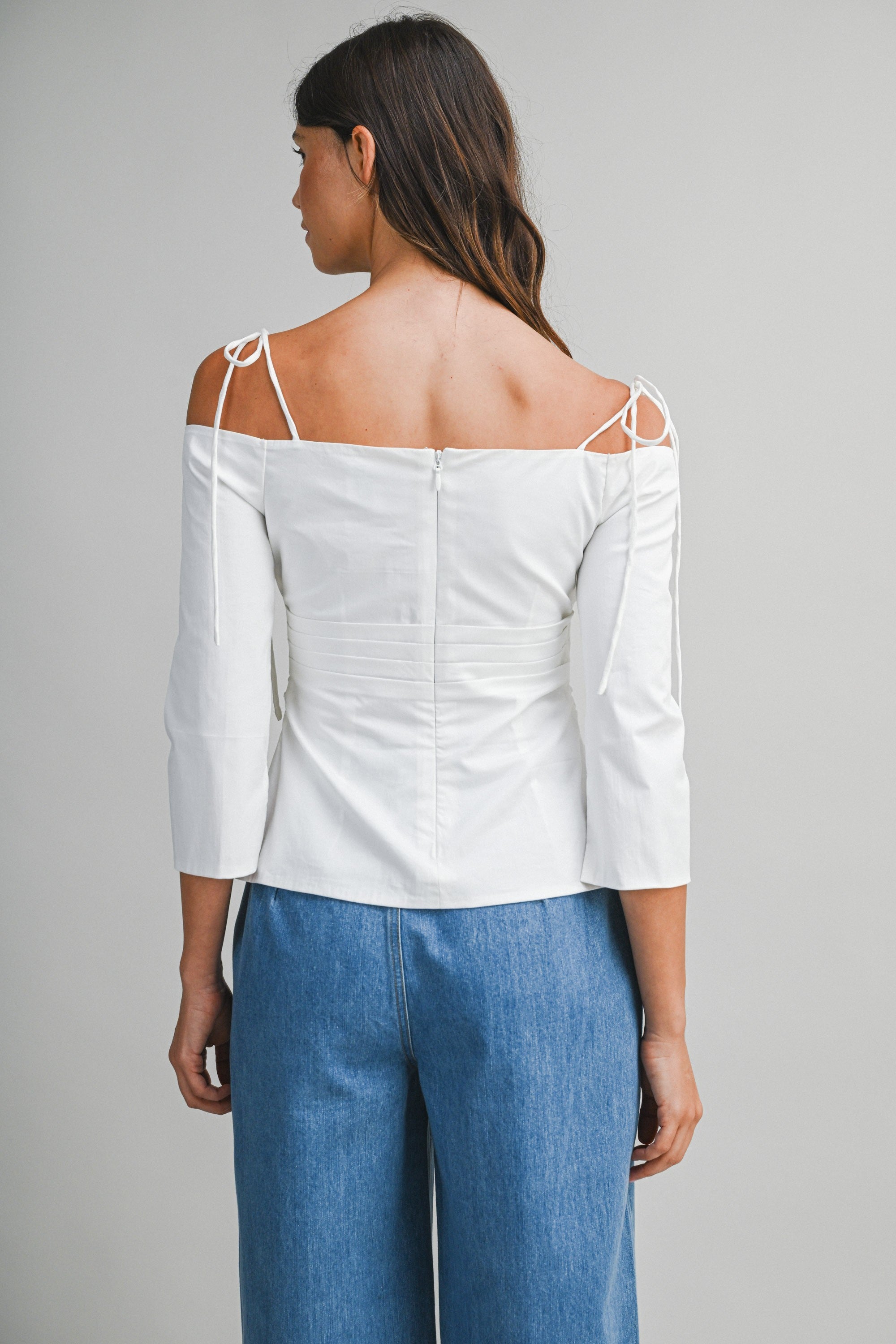 Off Shoulder Tie Strap Fitted Blouse