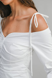 Off Shoulder Tie Strap Fitted Blouse
