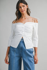 Off Shoulder Tie Strap Fitted Blouse