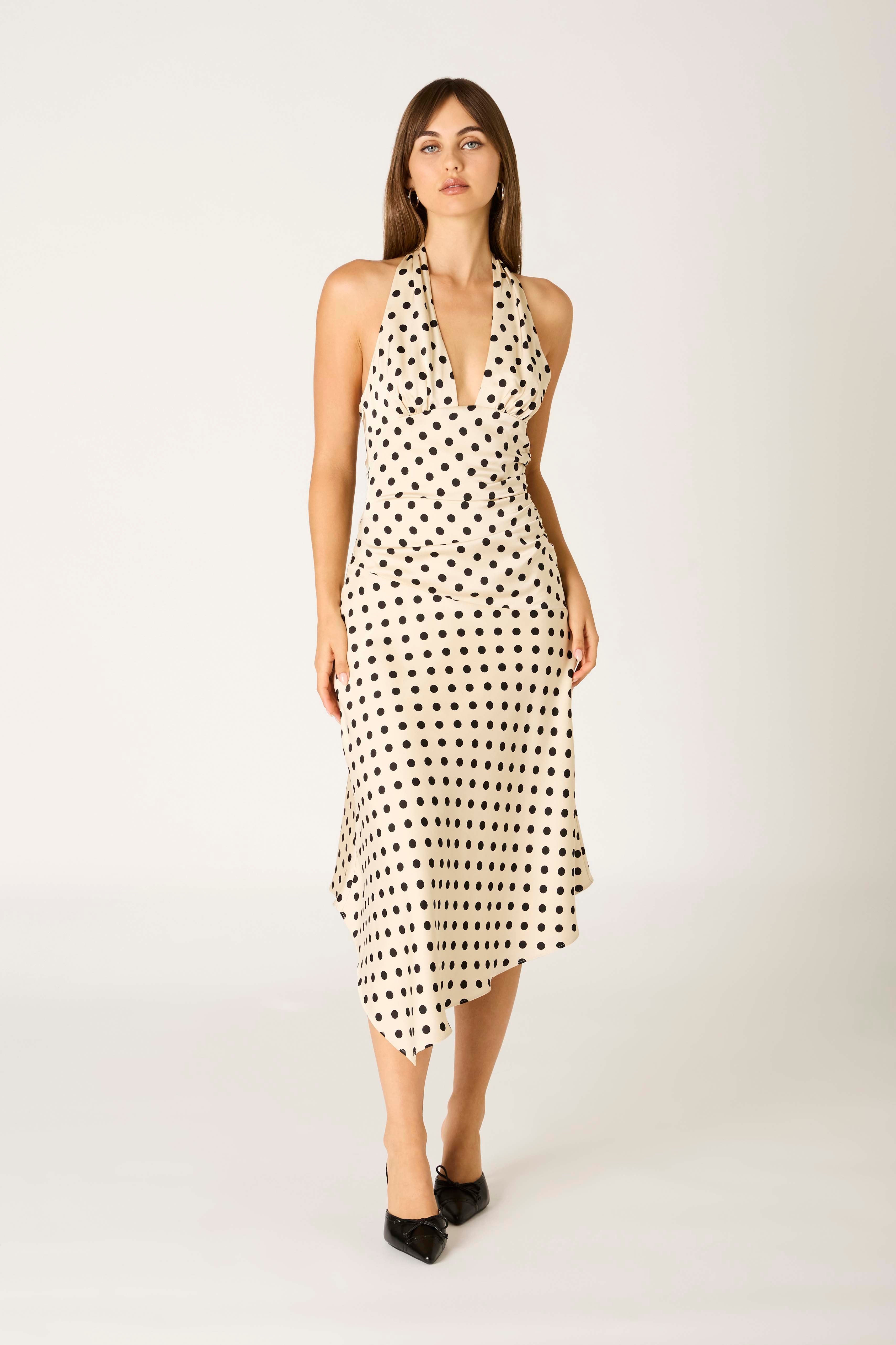 Halter Polka Dot Midi Dress