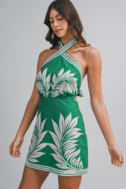 Placement Print Halter Neckline Mini Dress