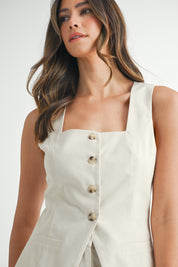 Square Neck Longline Vest And Shorts Set