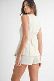 Square Neck Longline Vest And Shorts Set
