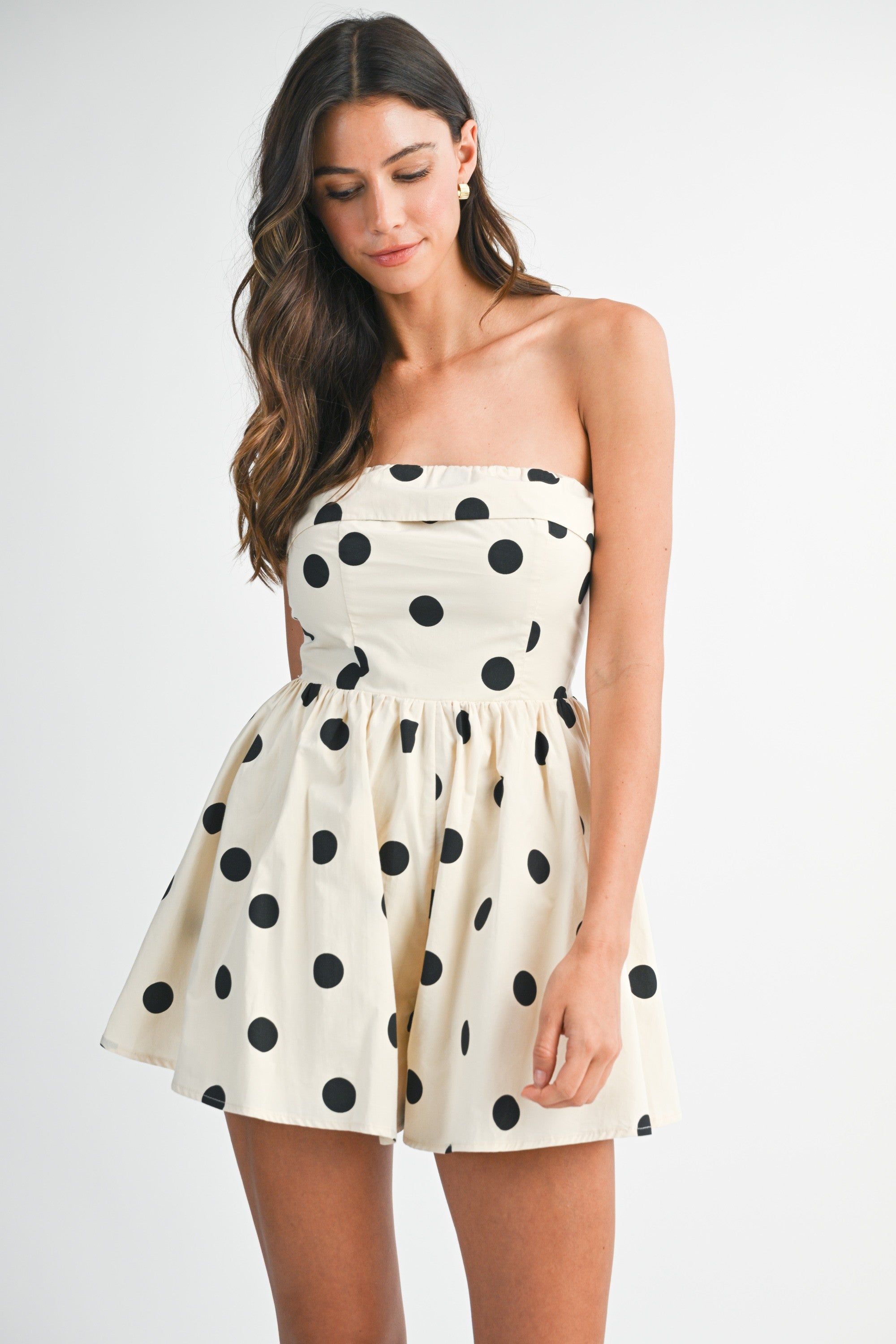 Polka Dot Strapless Fold Over Tube Romper