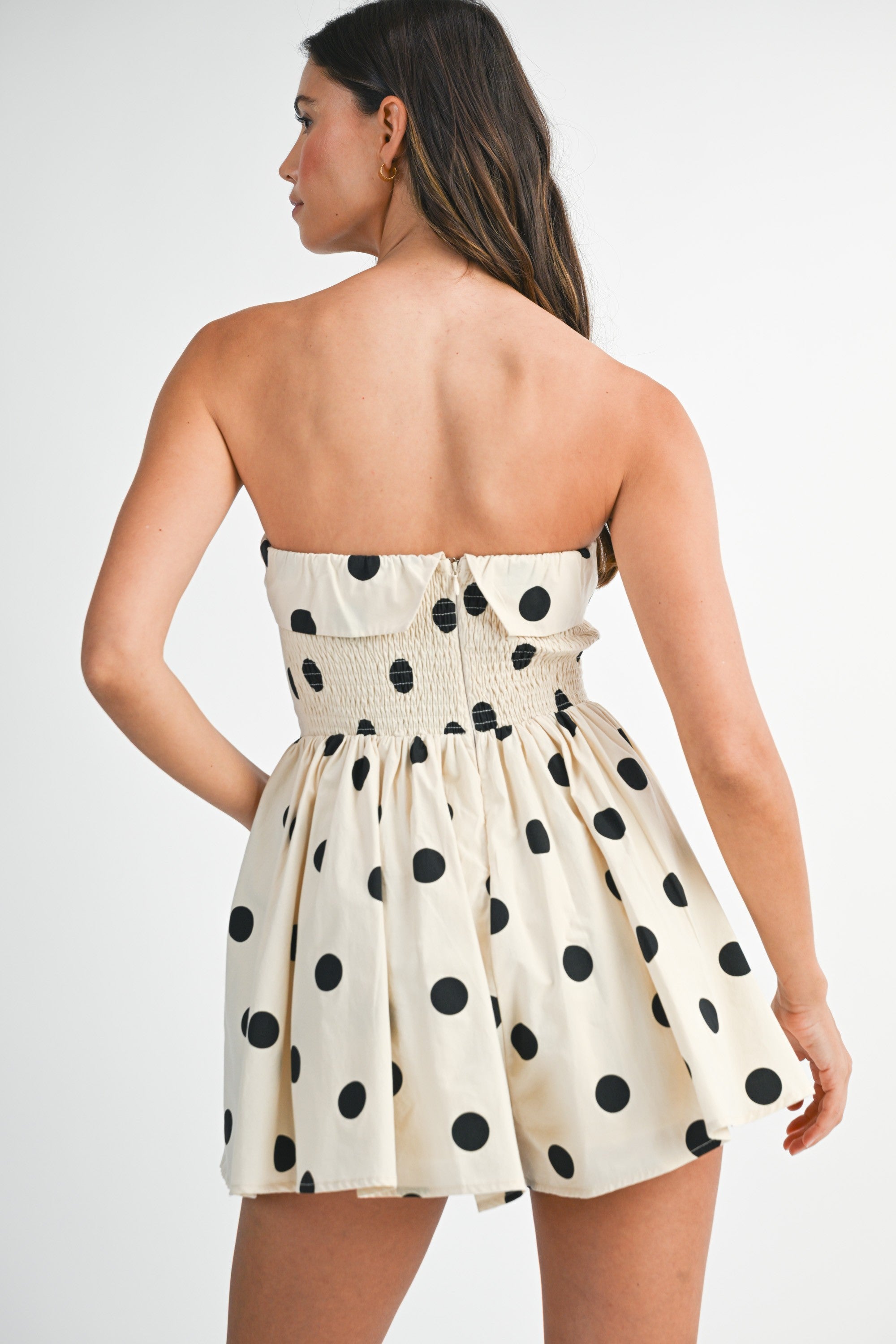 Polka Dot Strapless Fold Over Tube Romper