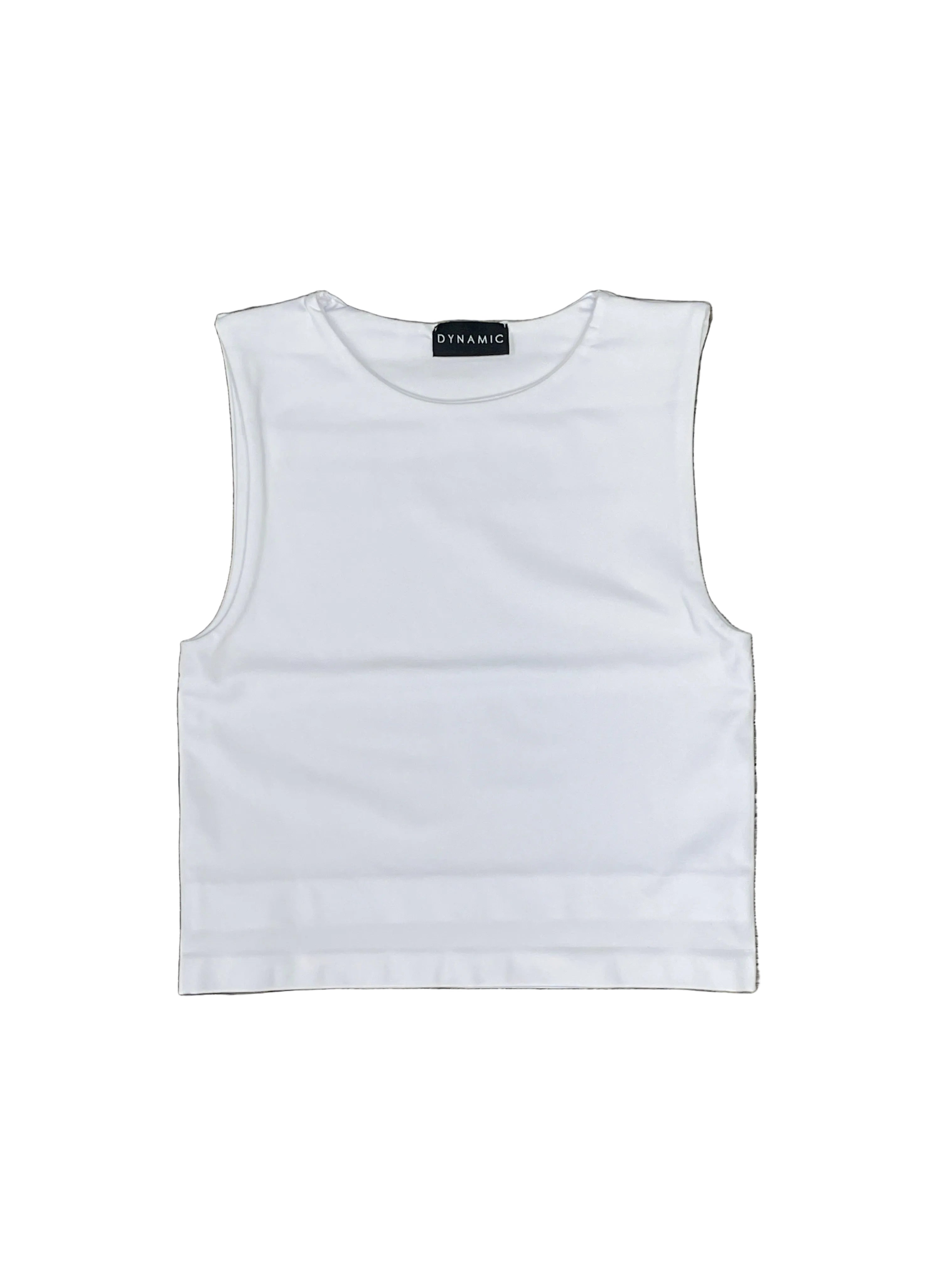 White Double Layer Crewneck Plain Crop Muscle Tank
