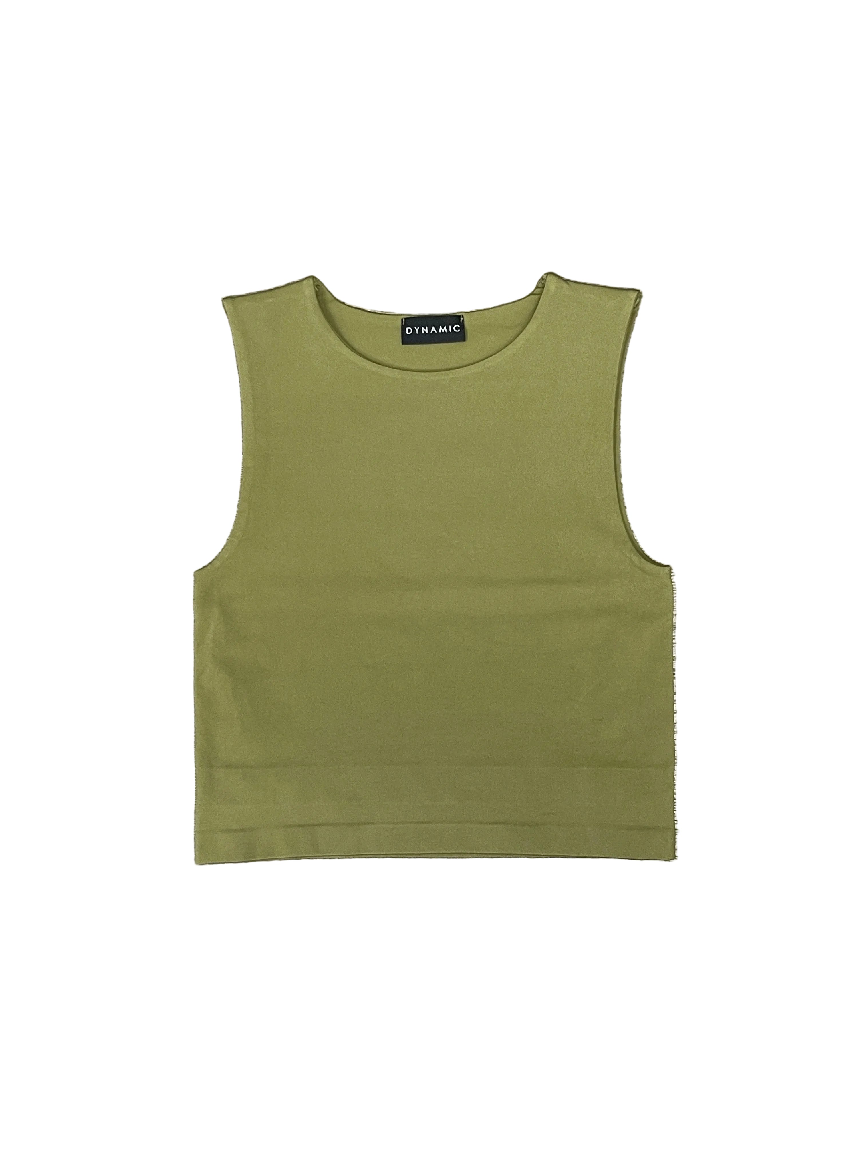 Olive Double Layer Crewneck Plain Crop Muscle Tank