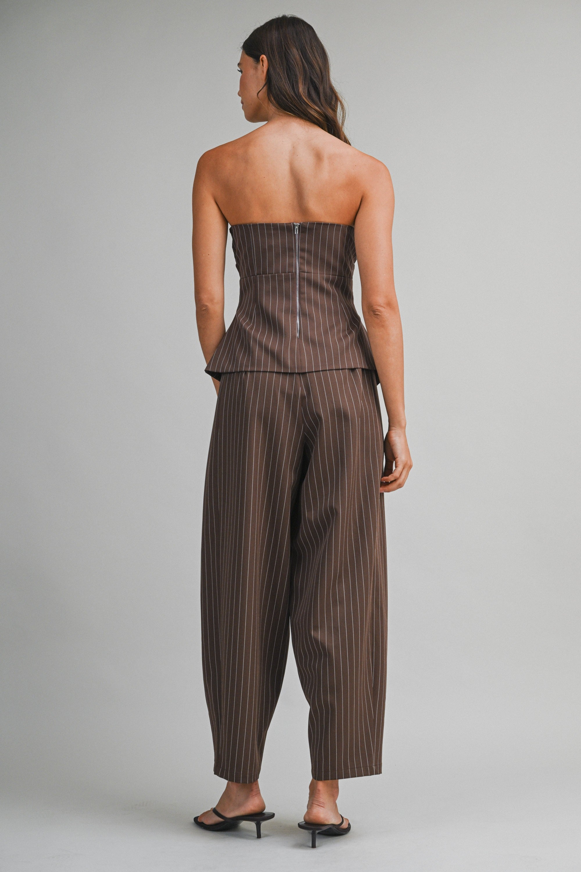Pinstriped Strapless Tube Top And Trousers Set